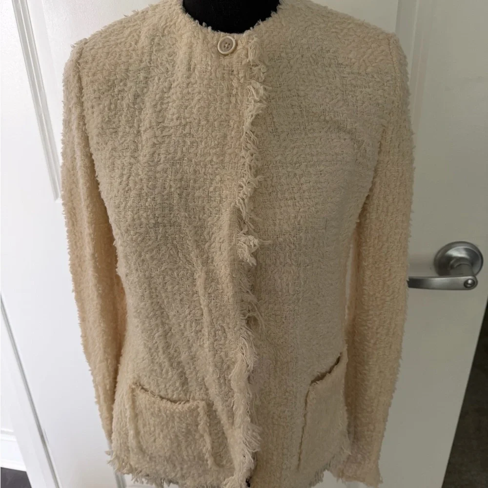 Purple Label Ralph Women's Cream Textured Open-Front Jacket made in Italy size 2